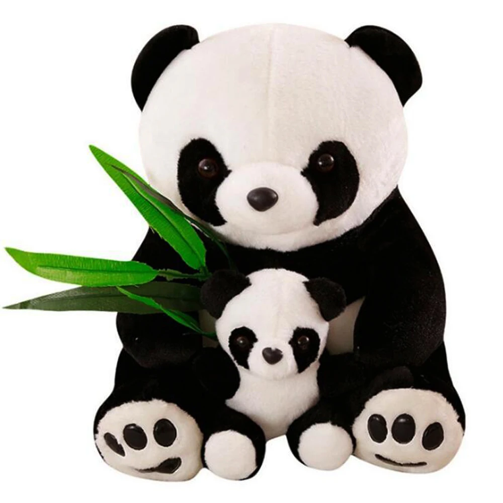 Милый 12 "Панда мама и сын комплект плюшевые игрушки мягкие игрушки/животные с бамбуковыми листьями вечерние подарки для мальчиков Подарки