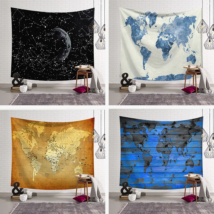 

World map Wall tapestry Yoga Starry Sky Tapestry Large Fabric Decor blanket Sleep Mat Large150x130cm Beach Towel Carpet Wall Rug