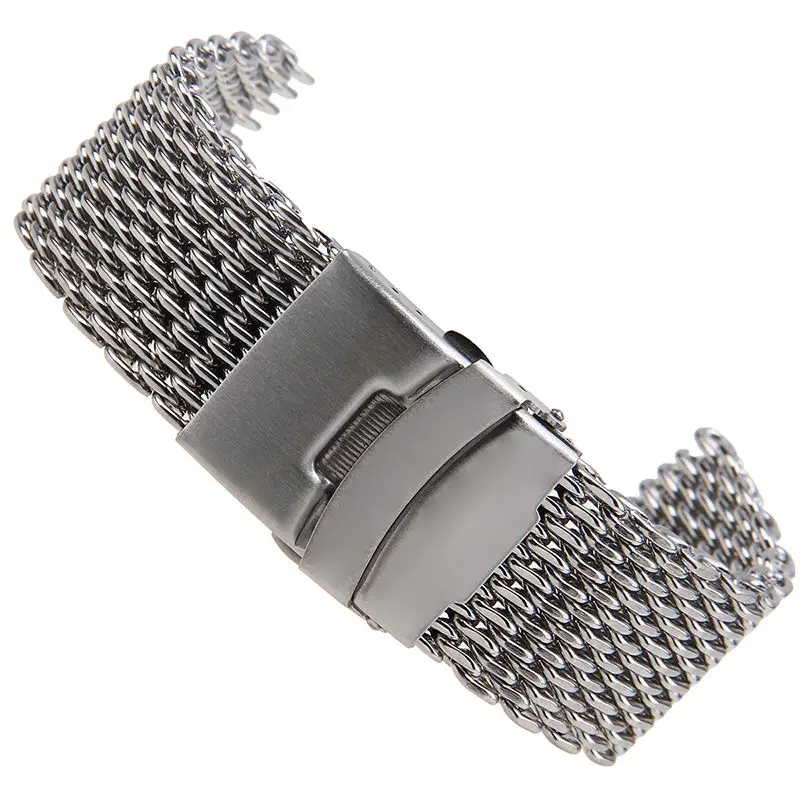 18mm,20mm,22mm,24mm Original Luxury Brand strap Link Double Clasp Silver Bracelet Wrist Band Stainless Steel Mesh WatchBand