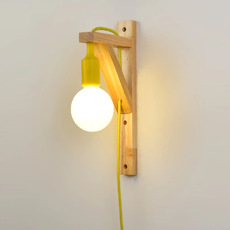 Современный настенный светильник, деревянный светодиодный настенный светильник, светильник для спальни, прикроватный настенный светильник, светильник для кухни, гостиной - Цвет абажура: Цвет: желтый