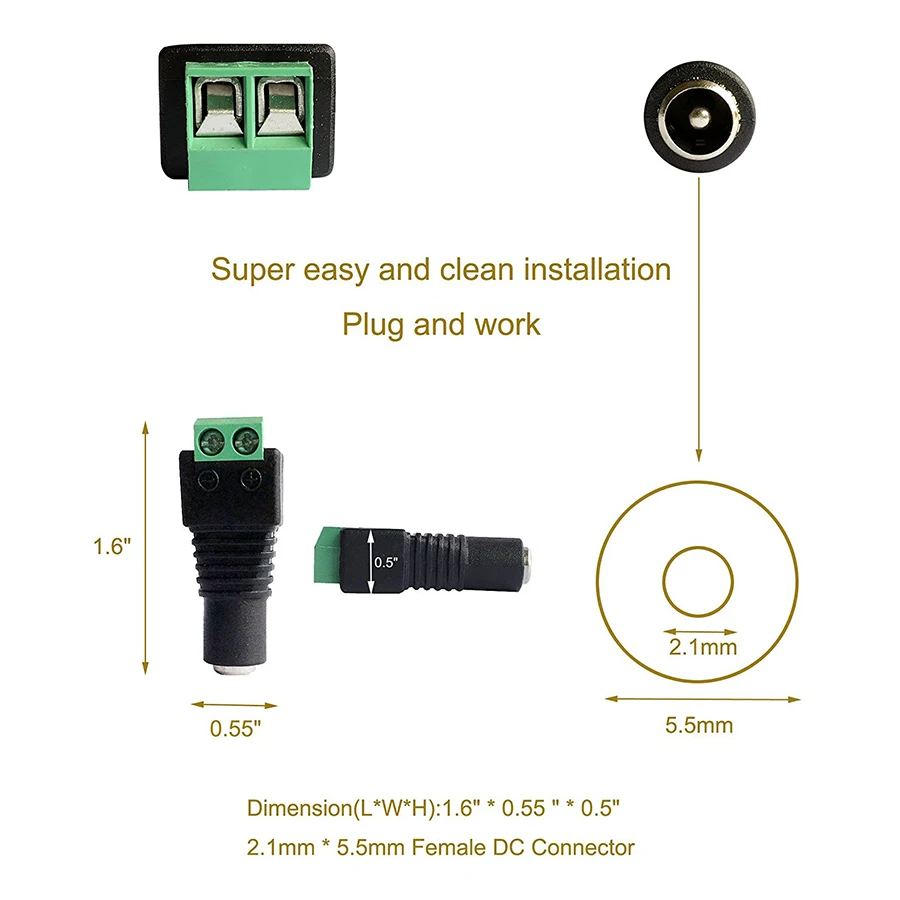 DC гнездовой разъем 2,1x5,5 мм DC разъем питания разъем адаптера для камеры видеонаблюдения 5050 3528 одноцветный светодиодный светильник
