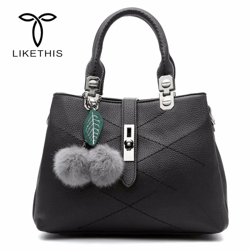 

2018 Women Bag Pu Leather Tote Brand Bag Ladies Hair Ball Handbag Lady Evening Bags Solid Female Messenger Bags Travel DCR04