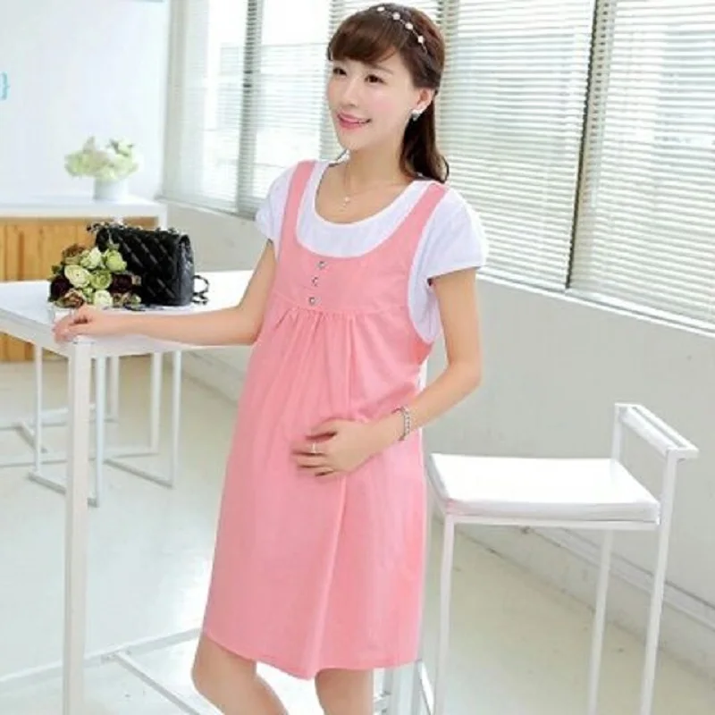 

women clothing fake two pieces fashion maternity dresses pregnancy women dresses summer maternity clothing o-neck korean style