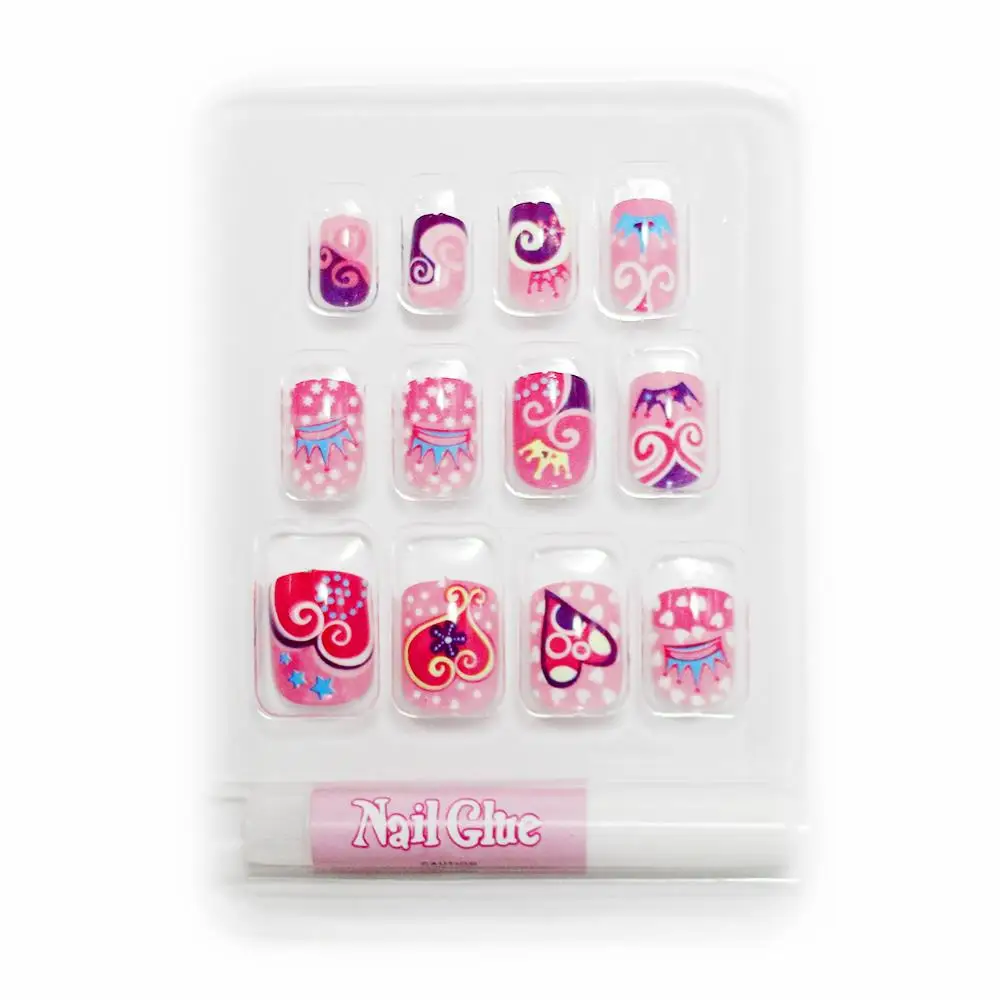 

For Kids Children New 12 pieces Crown Heart 3D Fashion Cute Style Art Short Fake False Sticker Nail Tips Free Glue Gel [N619]