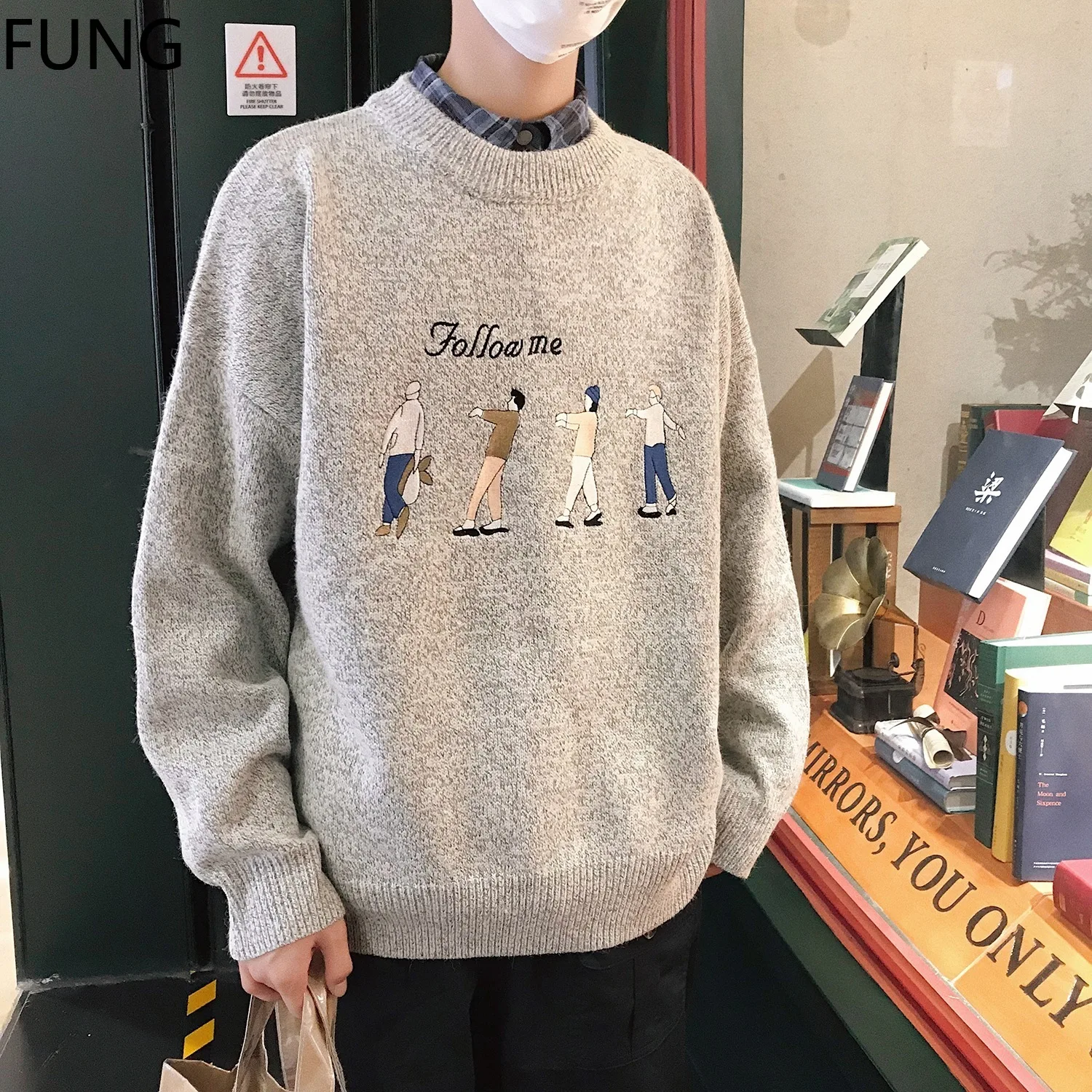 

FUNG Men's Sweaters New Winter Fashion Sweater Designer Casual Cotton Knitted O-Neck Pullovers Sweater Men