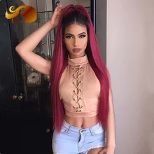 2T#1b/99j Ombre Full Lace Human Hair Wigs Silky Straight Colored 8A Brazilian Lace Front Wigs With Baby Hair For Black Women