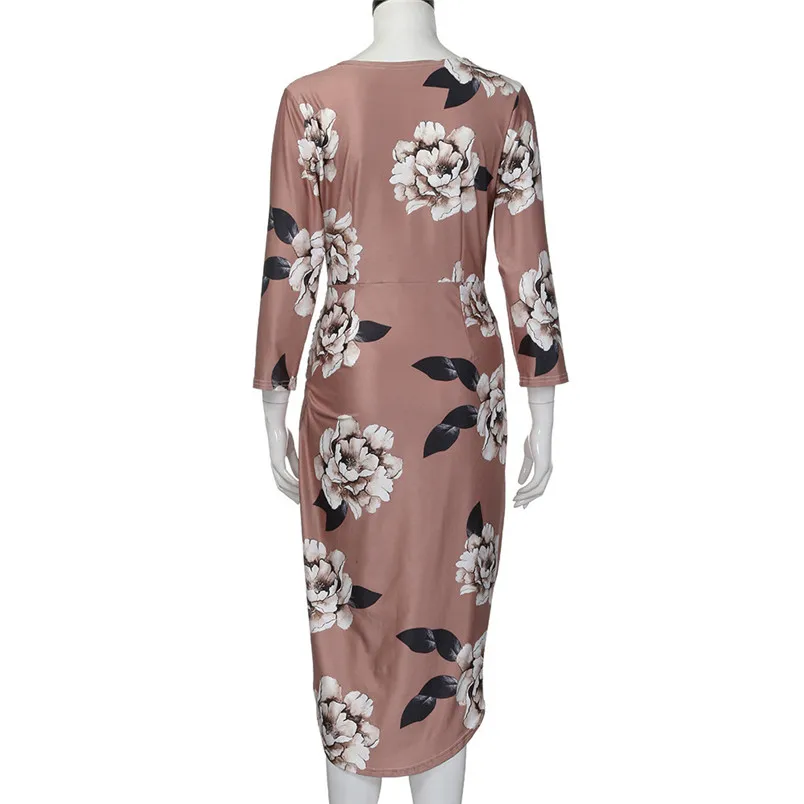 summer beach dress casual floral print long sleeve and mid-calf sexy 2018 summer dresses deep V neck dropshipping #F#40AT203