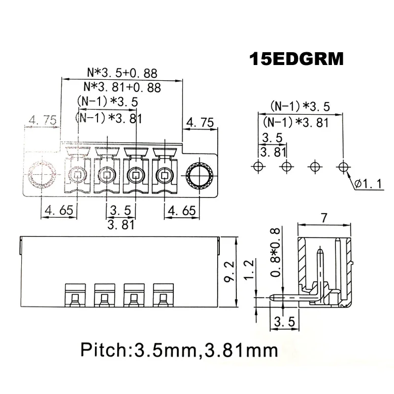 5 шт. Шаг 3,81 мм под прямым углом 2 3 4 5 6 P винт плагин PCB клеммный блок Съемный разъем мужской/женский 15 EDGKM+ RM morsettiera