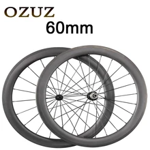 High Quality Mac Aero 424 Cnspokes OZUZ 60mm Depth 3K Carbon Wheels Road Bike Bicycle Clincher with alloy nipple Light Wheelset