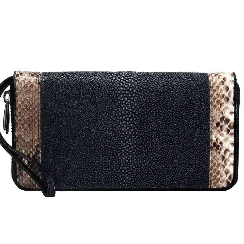 Stingray Telefon Genuine Verschluss Brieftasche Frauen Halter Große Karte Haut Organizer Luxus Schwarzes Clutch Weibliche Zipper Python Leder 4RxqvSwS5