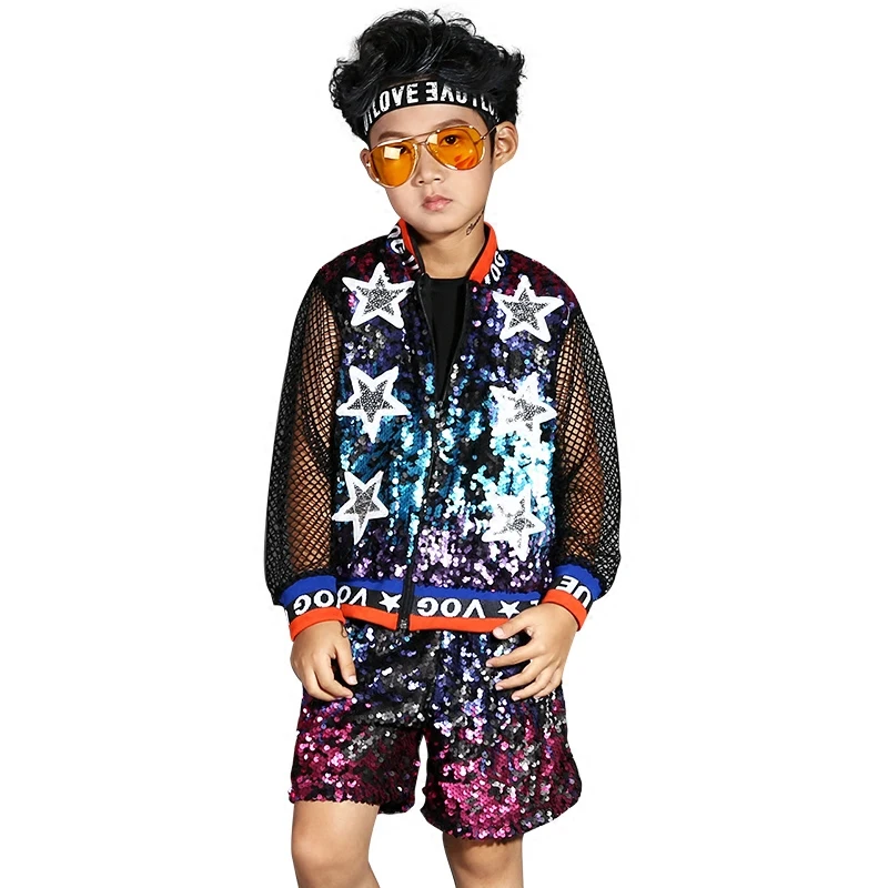 Boys Sequins Costumes Sets Sequins Children's hip hop jazz dance