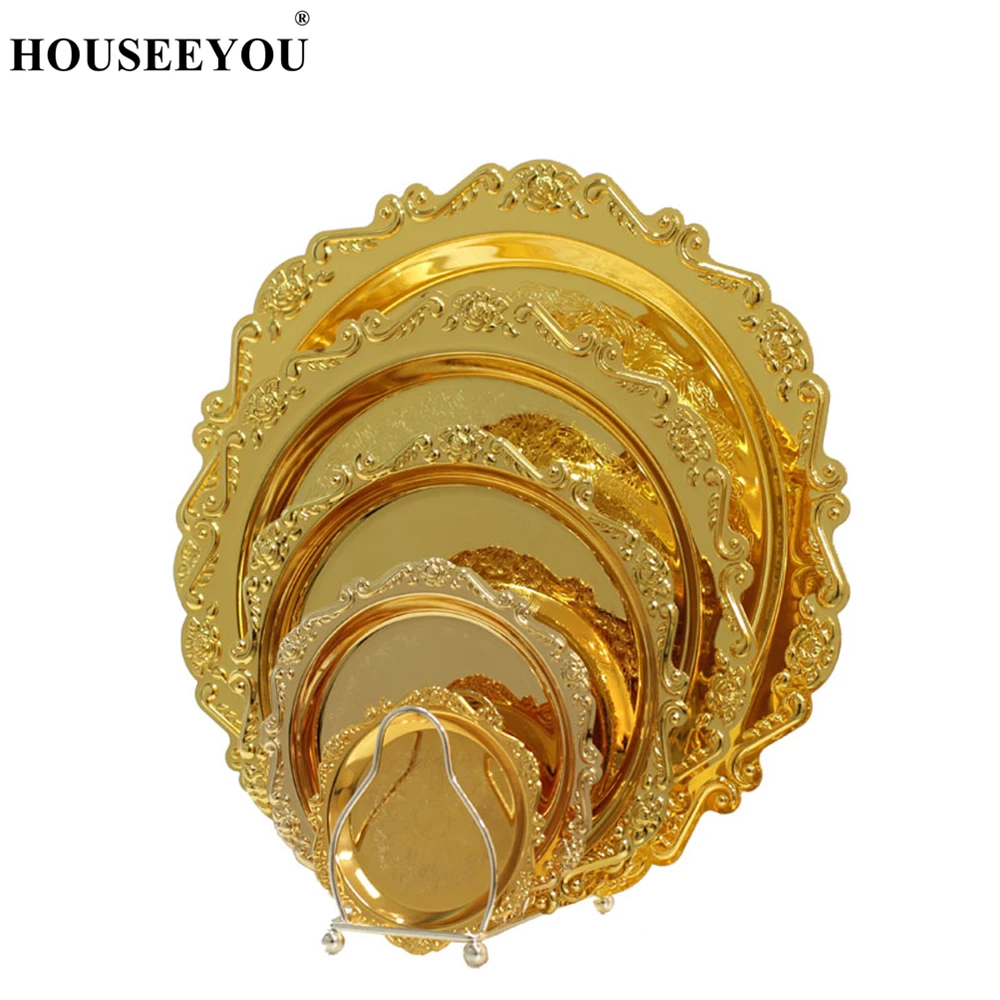 

European Luxurious Silver Gold Plated Kitchen Serving Trays Cake Dishes Wedding Party Decorative Cosmetics Storage Container