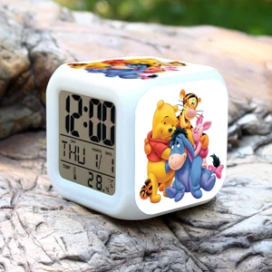 Будильник с изображением Винни-Пуха и тигра, светящийся светодиодный Будильник с изменением цвета, Детские Многофункциональные игрушки, цифровые будильники - Цвет: Синий
