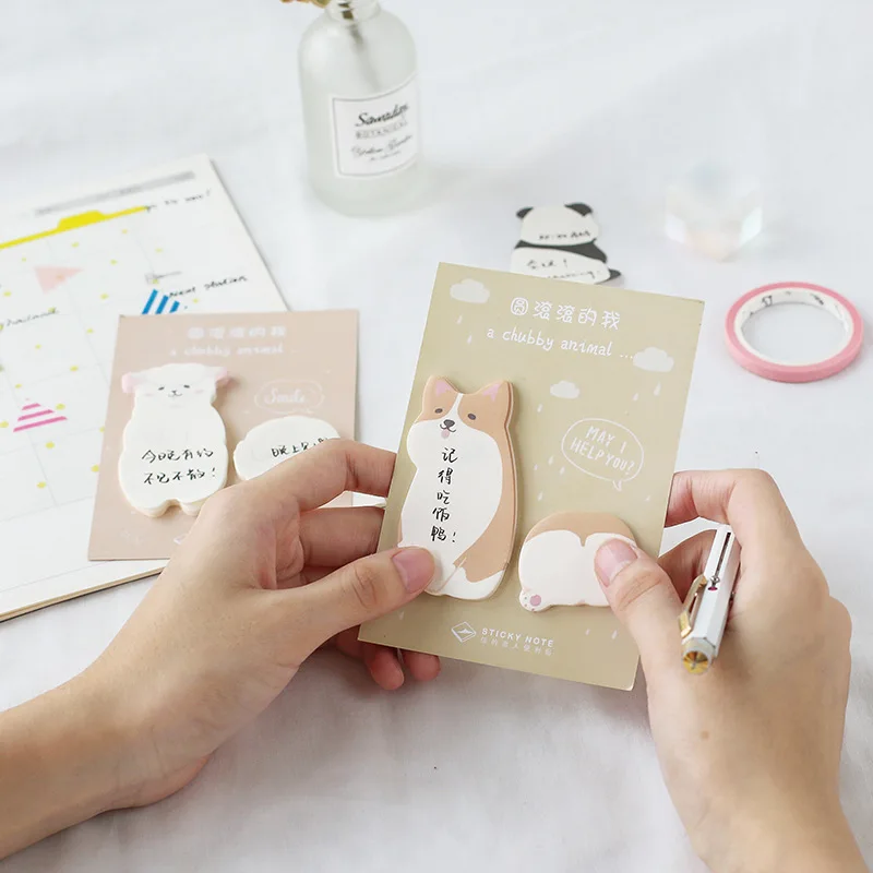 

4 pcs Chubby panda dog sticky note Cartoon animal memo pad sticker marker notepad Stationery items Office School supplies F045