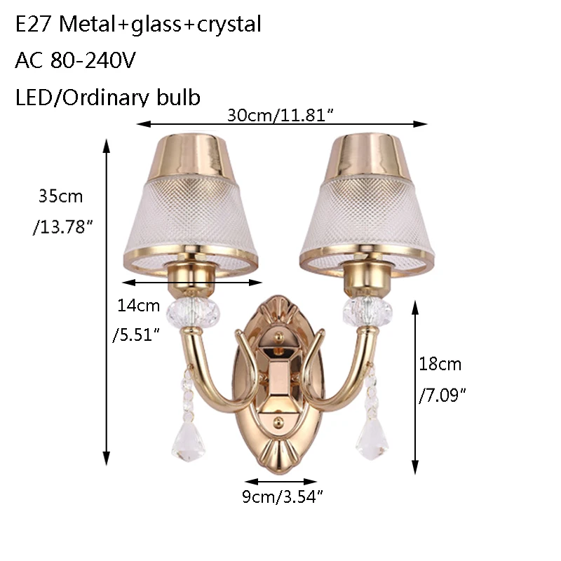 В современном винтажном стиле из металла стекло двойной настенный светильник светодиодный E27 220 V Роскошный блеск настенный светильник в простом стиле для гостиной, спальни, Ресторан прикроватная бар