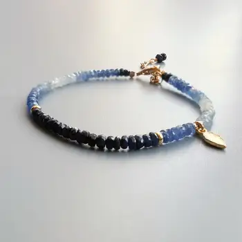 

LiiJi Genuine Multi Blue Sapphire Bracelet 925 Sterling Silver Gold Color Leaf Delicate Bracelet For Women