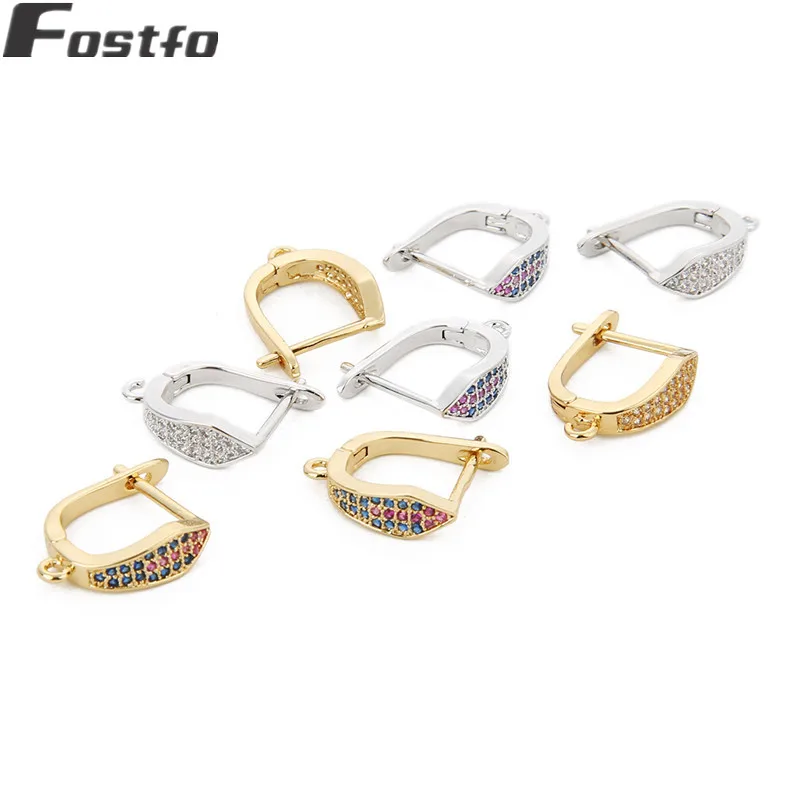 Серьги Крючки Fostfo 2 шт. 1 5*1 9 см золотого и серебряного цвета с кристаллами для