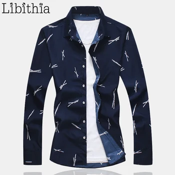 

Men's Cute Print Cotton Dress Shirt Big Size 5XL 6XL 7XL Long Sleeve Social Blouse Male Clothing White Navy Blue Menswear K322
