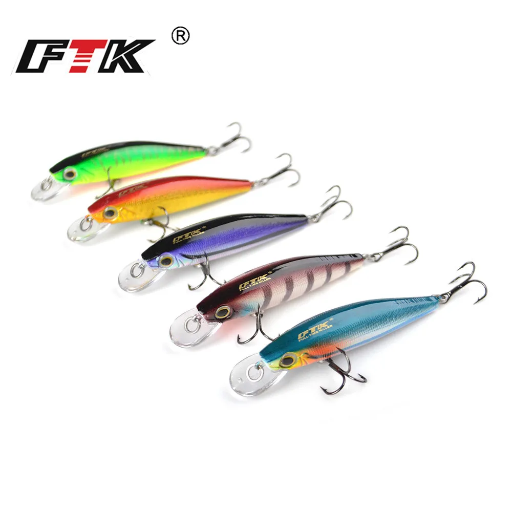  FTK Fishing Lure Kit Minnow 5pcs/lot Professional 3D Eye Fishing Tackle Set Lifelike Bass Swim Bait