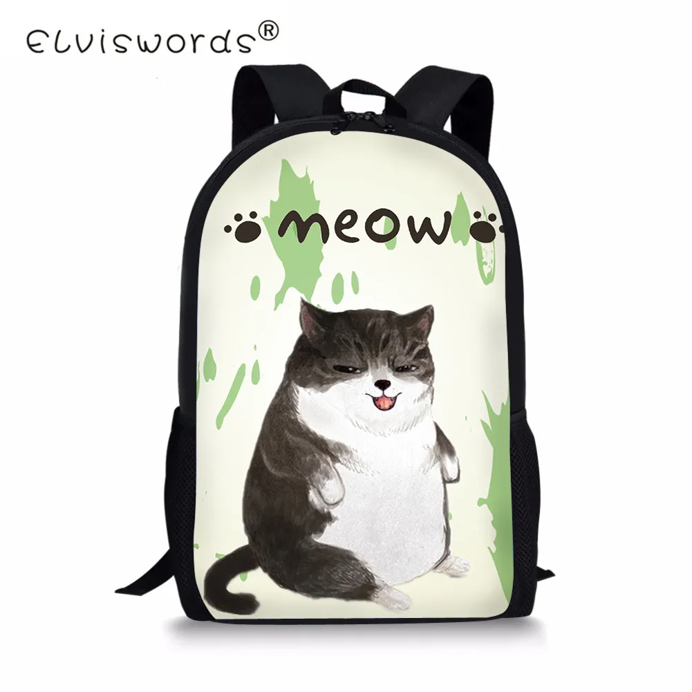 

ELVISWORDS Cat Cute 3D Animal Printing School Bag for Children Girls Casual Kids School Bag Kawaii Mochila Travel Bags Women