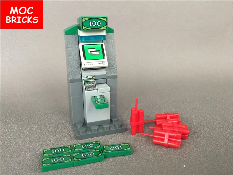 

Set Sale MOC Bricks DIY toys Weapon RED Bomb Cash Machine ATM City Bank Dollor Building blocks bricks Assembled children gifts