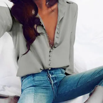 

Autumn Winter Long Sleeve Blouse Casual Women Knitted Button Turn-down Collar Shirts top Female cotton beach shirt