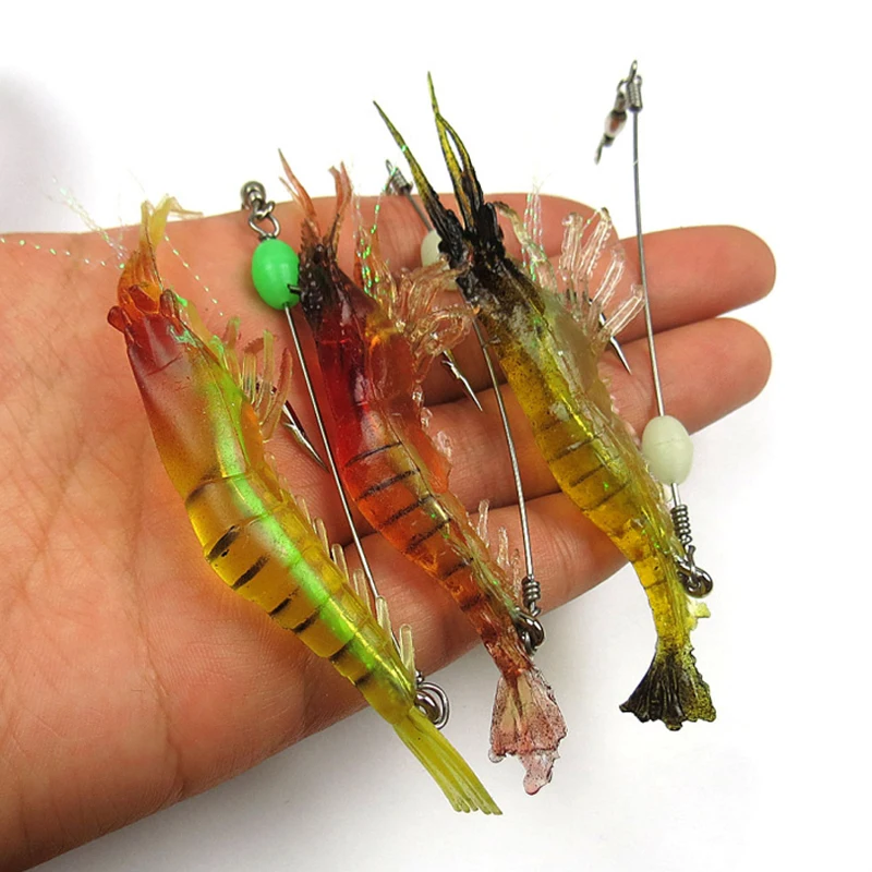 

Realistic Artificial Soft Shrimp Lure Hook with Leader Cord Trace Luminous Predator Fishing Baits 9.5cm 6g