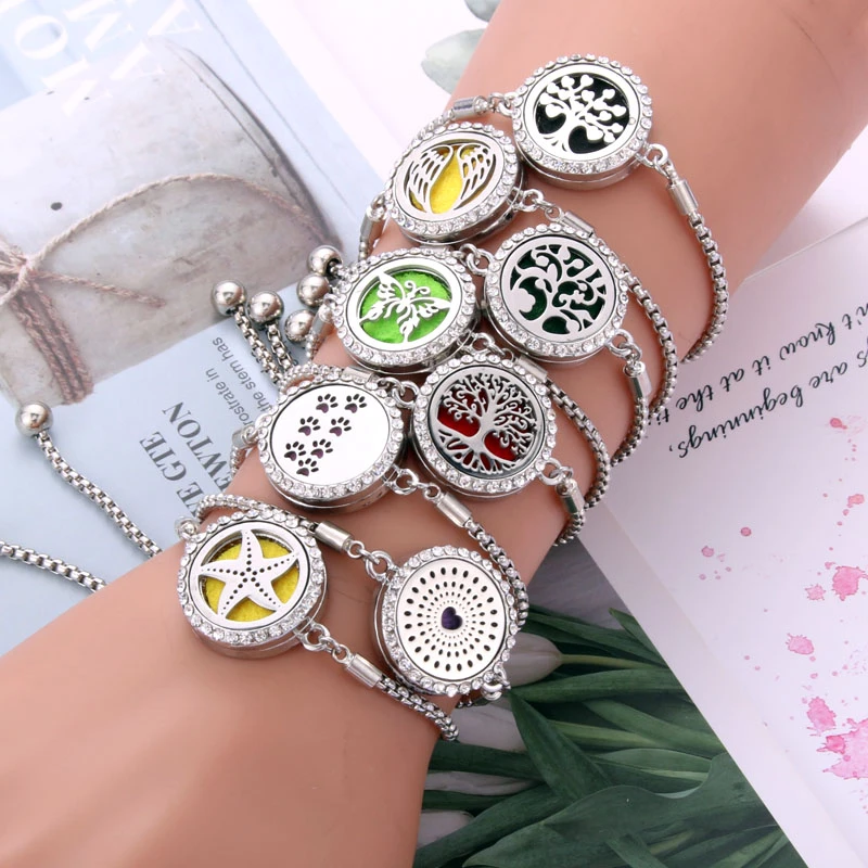 Pulsera ajustable de acero inoxidable para mujer, brazalete de aromaterapia de esenciales, 316L|Pulseras de amuleto| - AliExpress
