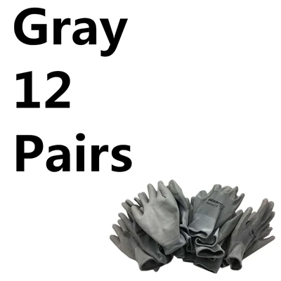 DEWBest guantes trabajo 13 г PU перчатки для безопасности работы ладони рабочие перчатки, бируши для работы, рабочие перчатки - Цвет: PU518 Gray 12pairs