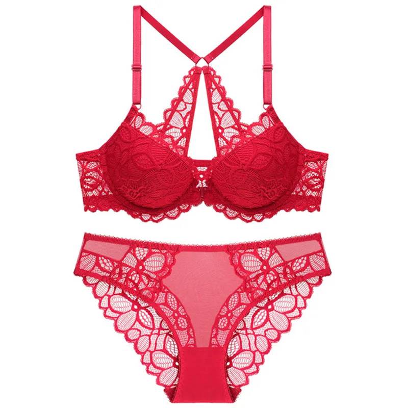 Комплект нижнего белья с тонким бюстгальтером и кружевной пряжкой спереди, комплект нижнего белья пуш-ап