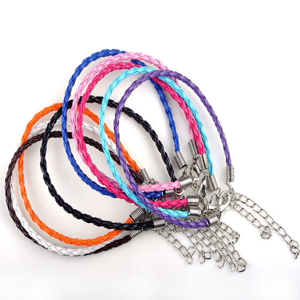 

Mixed Color Braided Cow Leather Bracelet Cord Bracelets fit Charm Bracelet Jewelry Making Wristband DIY Handmade 18cm 50pcs/lot