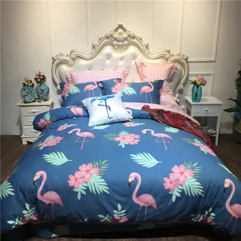 

Hot Sale Flamingos Printed Bedding Set 100%cotton 3/4pcs Twin/Queen/King size Bed Linen luxury Duvet Cover Flat sheet Pillowcase