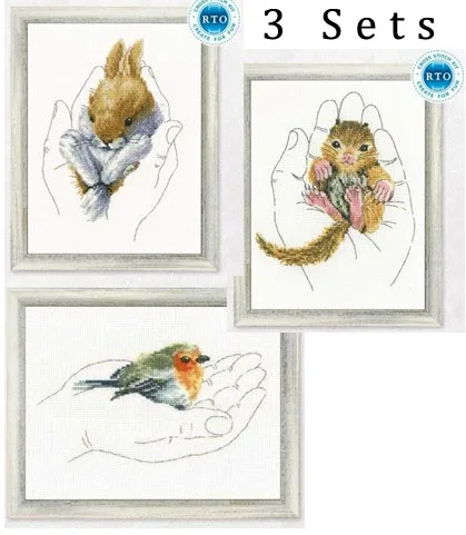 

Gold Collection Lovely Counted Cross Stitch Kit Warmth in Palms Bird Squirrel Rabbit 3 sets rto