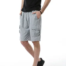 Красивые мужские шорты больших размеров, однотонные Свободные повседневные штаны с карманами, короткие мужские высотой до колена, с боковыми карманами, карго шорты, черный/серый/синий, 2XL-M
