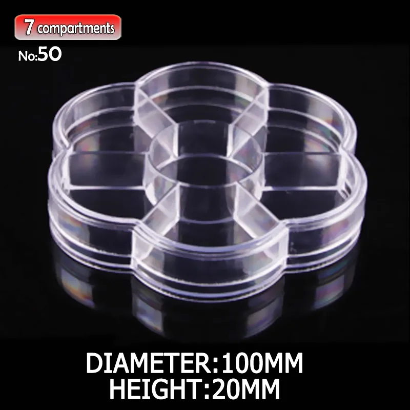 

Clear Flower Box Plastic Storage 7 fixed compartments for DIY Tool Nail Art Jewelry Accessory beads stones Crafts case container