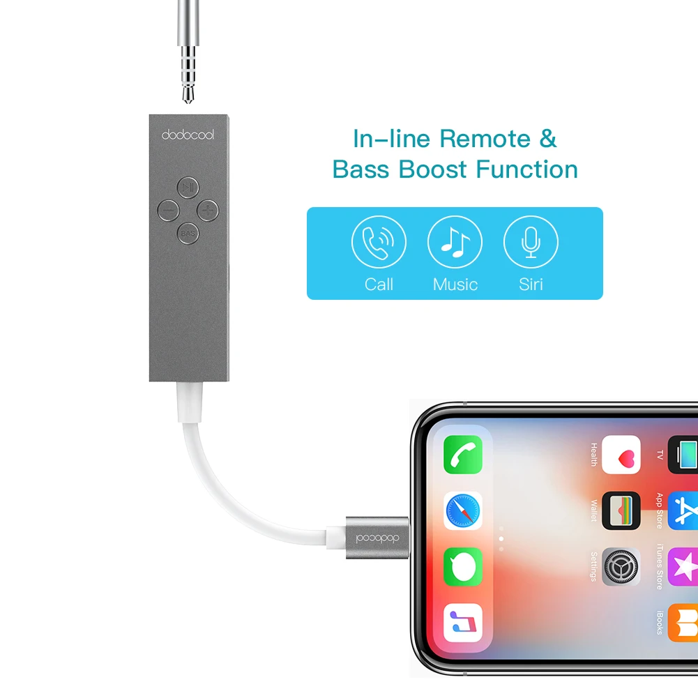 dodocool MFi Lightning to 3 5 mm Headphone Adapter with In line Remote Bass Boost Data Sync Charging Music for iPhone X 8 Plus