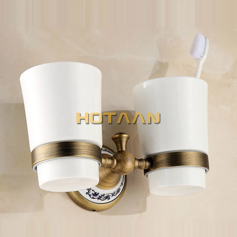. Fashion toothbrush holder,Pure copper&ceramic,Double cup, Bathroom tumbler holder bathroom set- YT-11508