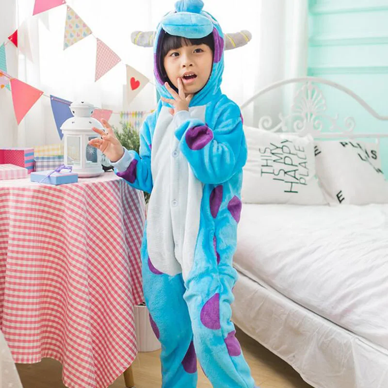 Kigurumi Sullivan Costume Kid Onesie Anime Cosplay Blue Monsters University Boys Girls Mascot Flannel Warm Party Wear Funny suit