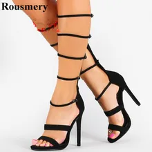 Новые летние модные женские туфли с открытым носком из ремни Дизайн высокий каблук сапоги пряжки Дизайн колено высокие гладиаторские сапоги Модельные туфли