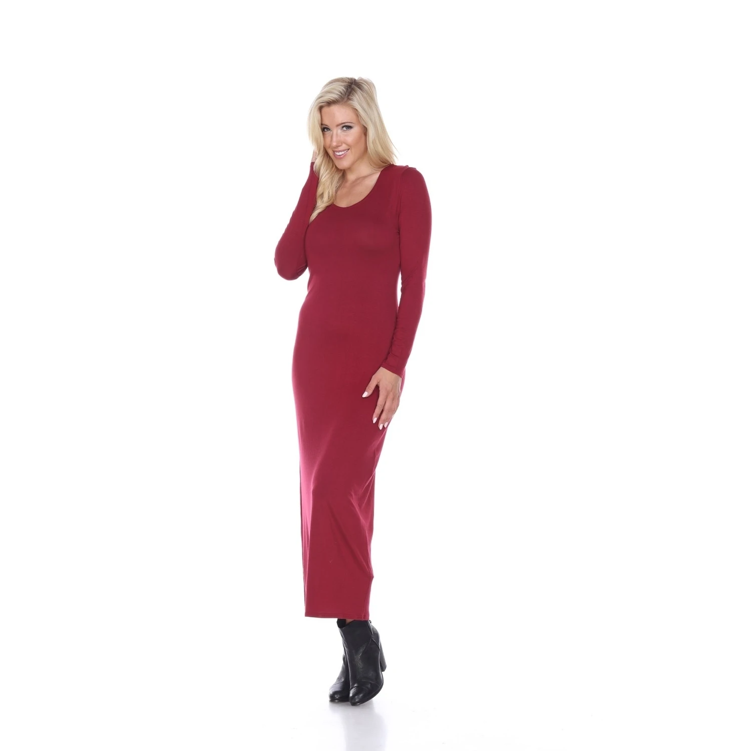 Ria Long Sleeve Maxi Dress - Burgundy (1)