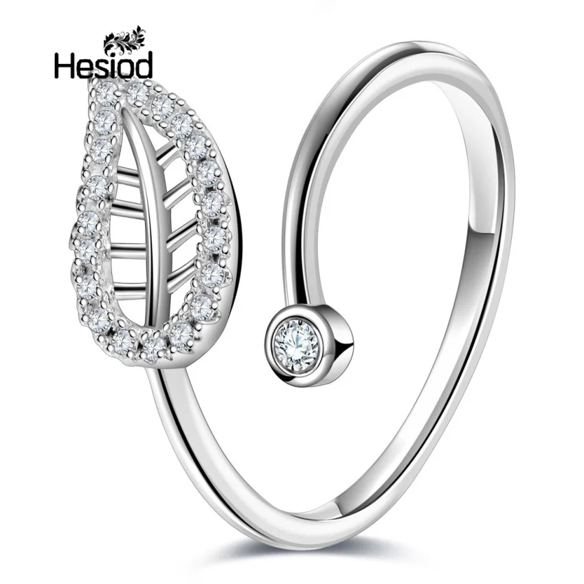 

Hesiod New Fashion Jewelry Adjustable Silver Leaf Ring Engagement Brand Crystal Elegant Wedding Rings for Women