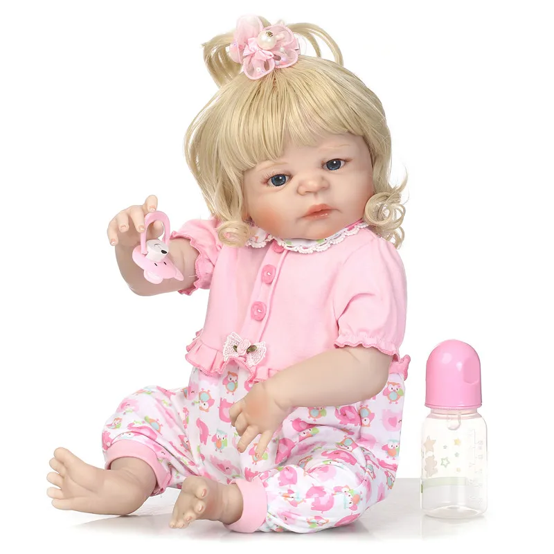 55cm blue eyes girl bebe reborn Dolls full menina de silicone menina Baby Doll Curly hairv