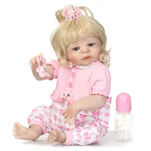 55cm blue eyes girl bebe reborn Dolls full menina de silicone menina Baby Doll Curly hairv