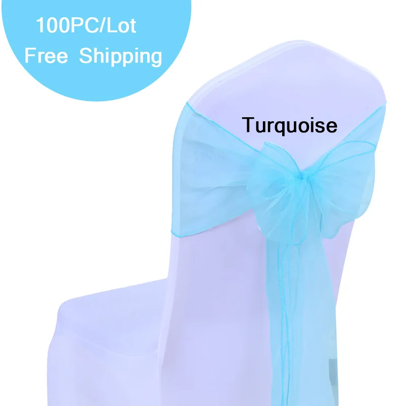 

100PC/Set Wedding Chair Bow Organza Sashes 18x275cm Organza Sash Chair Decoration tie Chair Bands of Wedding Hotel Banquet Party