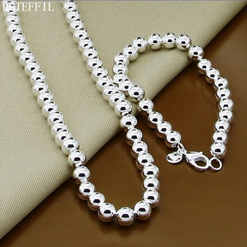 DOTEFFIL 8mm 중공 부드러운 라운드 비즈 목걸이 팔찌 여성을위한 설정 결혼 약혼 파티 쥬얼리
