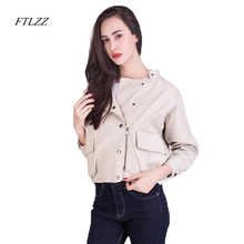 Ftlzz Женская Осенняя куртка из искусственной кожи с длинным рукавом тонкий короткий дизайн мотоциклетная кожаная куртка винтажные черные мягкие байкерские куртки