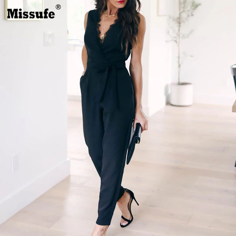 Missufe الدانتيل النساء حللا الإناث وزرة مربوط العميق V الرقبة مثير داخلية قبالة الكتف أنيقة الصيف Playsuits 2019 Missufe الدانتيل النساء حللا الإناث وزرة مربوط العميق V الرقبة مثير داخلية قبالة الكتف أنيقة الصيف Playsuits 2019