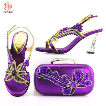 

Purple Upscale Italian Shoes And Bags Set African Wedding Woman Pumps Matching Bag Set Factory Price Wedding High Shoes Summer