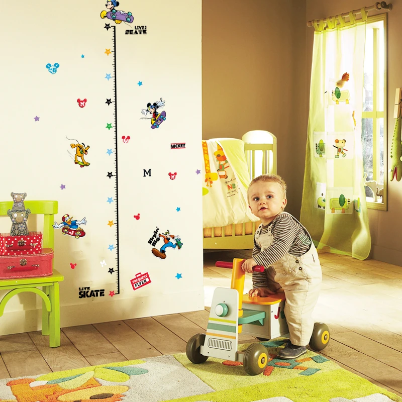 Mickey Mouse Child Height Measure Wall Stickers For Nursery Kids Room Decorations DIY PVC Home Growth Chart Decor Cartoon Decals
