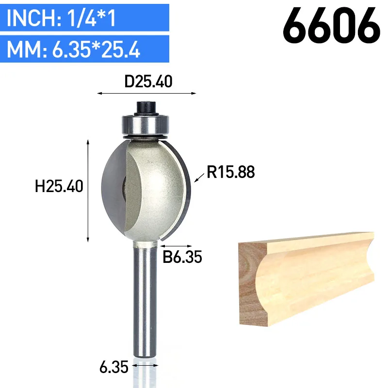 HUHAO 1 шт хвостовик 1/" 1/4" Круглый Резной бит ЧПУ Биты деревообрабатывающие круглые дуговые 3D гравировальные биты с накаткой кусачки для ногтей по дереву - Длина режущей кромки: 6606